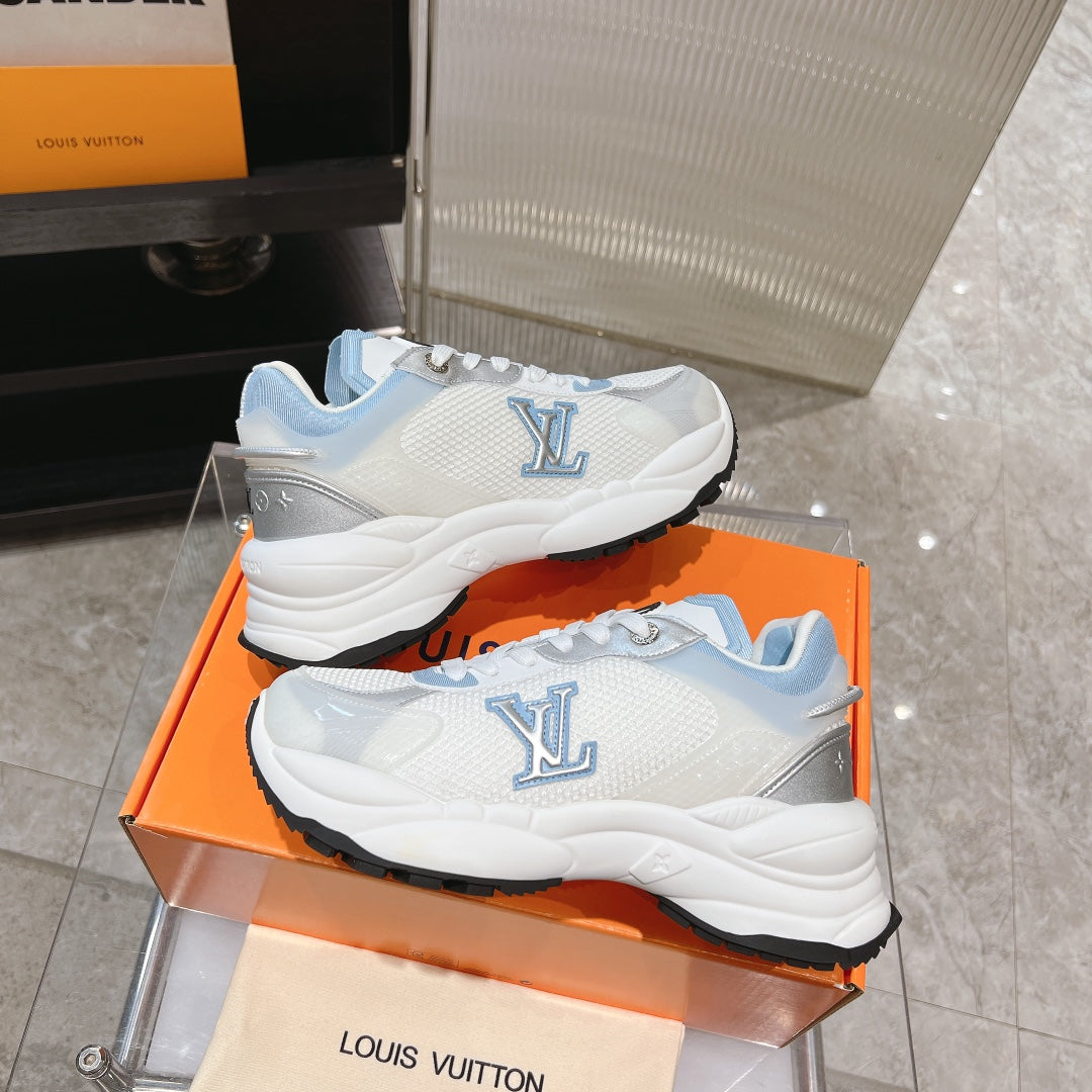 LV Run 55 Sneaker 50mm White Light Blue Polyester Mesh Fabric