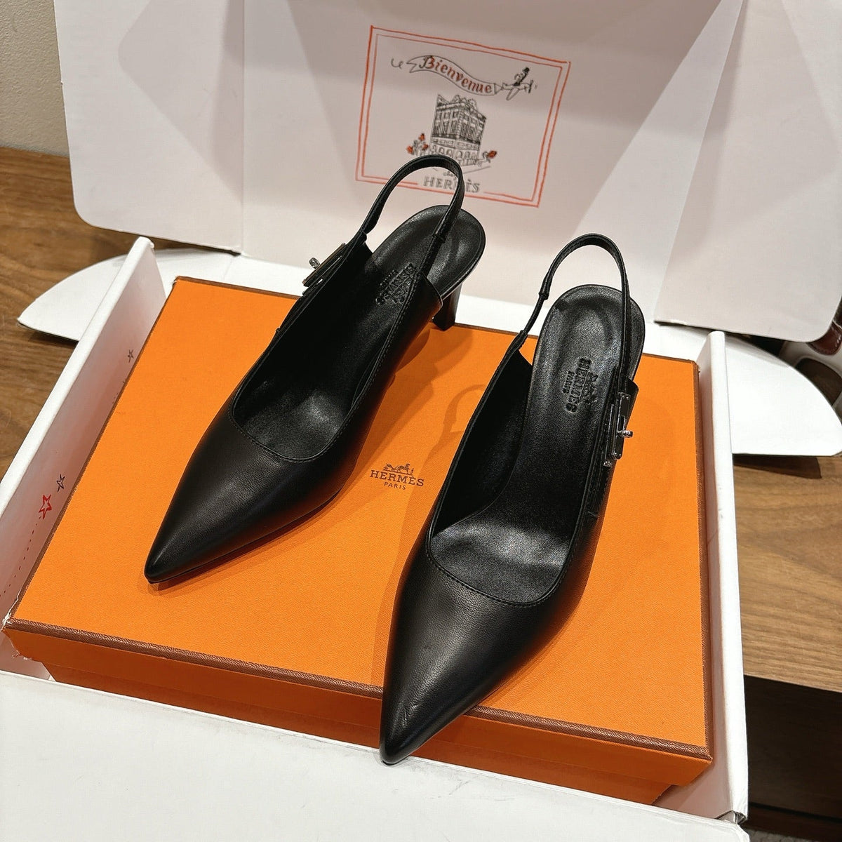 Hermes 2026 Lover 80 Slingback Pump Black Nappa Leather 526197