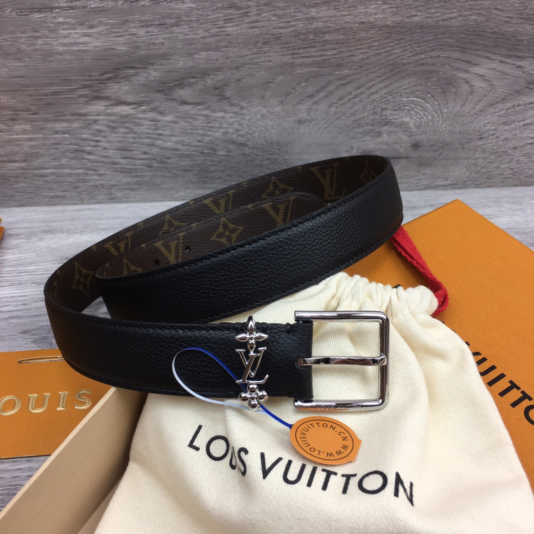 LV BLOOM 30MM BELT BLACK CALFSKIN SILVER HARDWARE