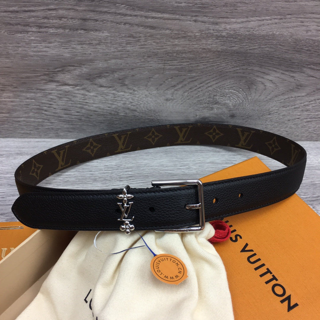 LV BLOOM 30MM BELT BLACK CALFSKIN SILVER HARDWARE