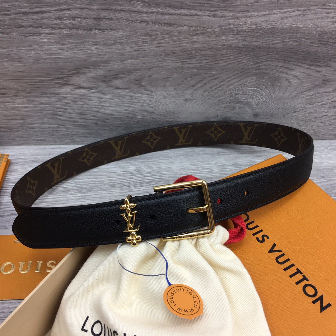 LV BLOOM 30MM BELT BLACK CALFSKIN GOLD HARDWARE