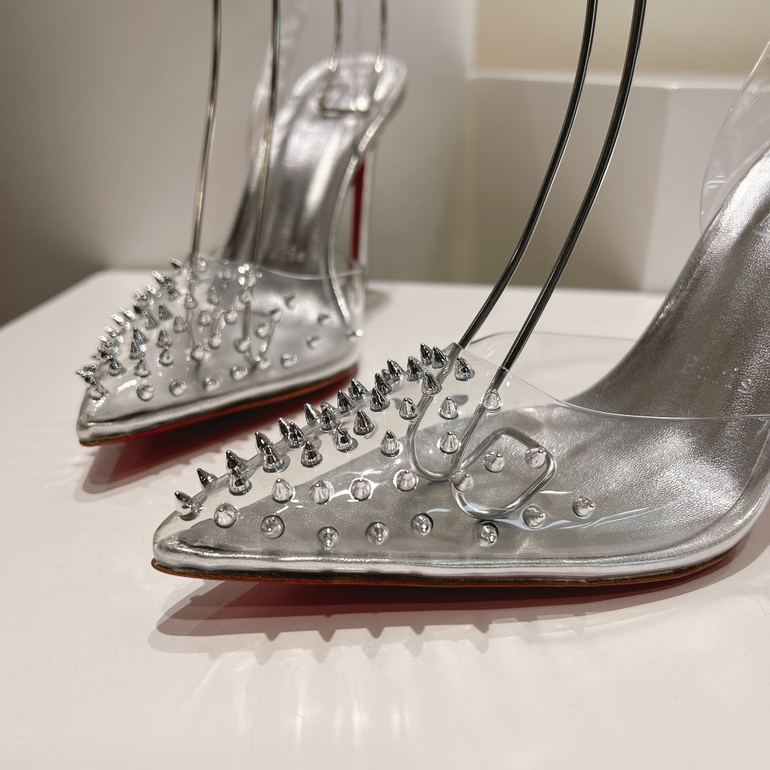Cl Spikoo 100mm Pumps PVC And Leather Silver