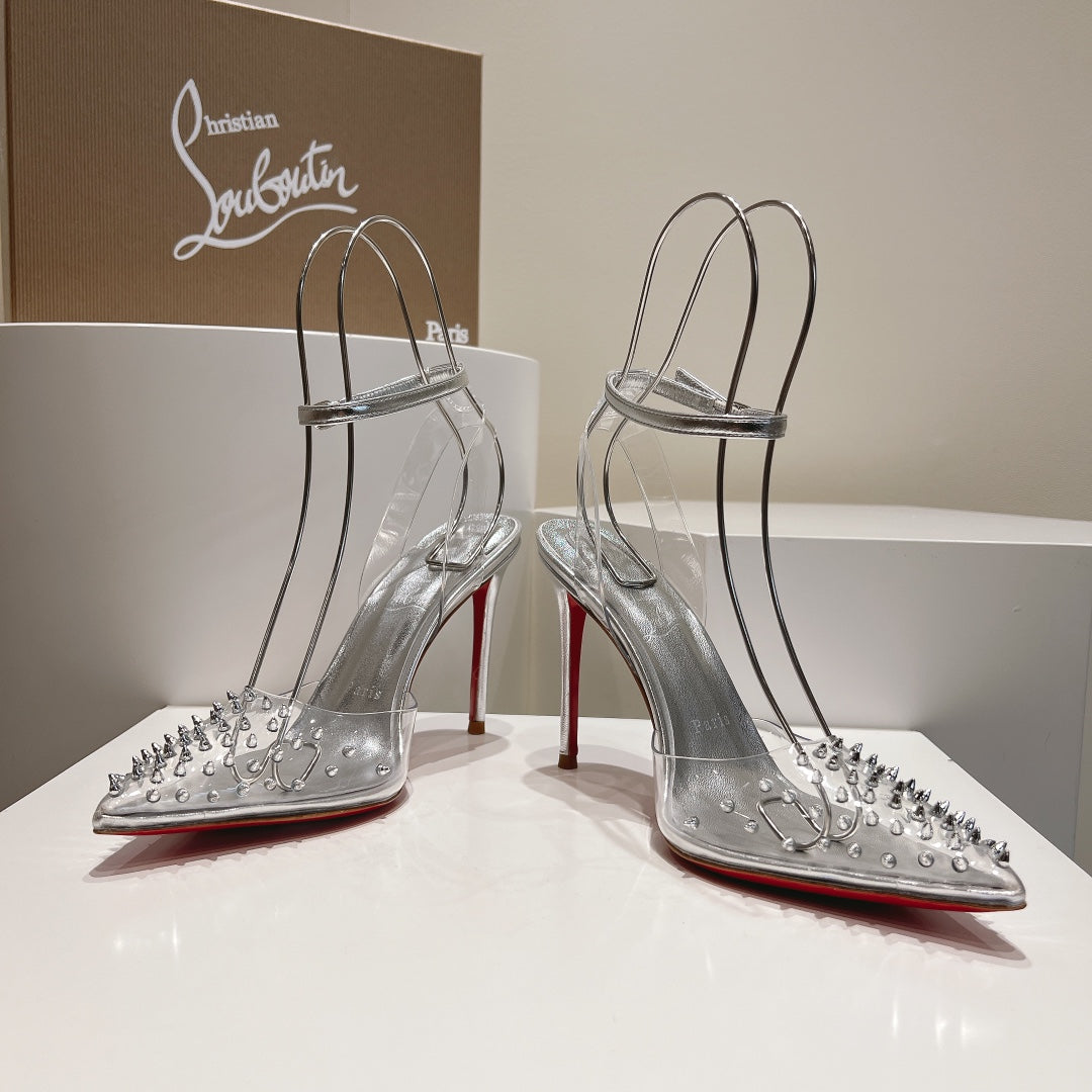 Cl Spikoo 100mm Pumps PVC And Leather Silver