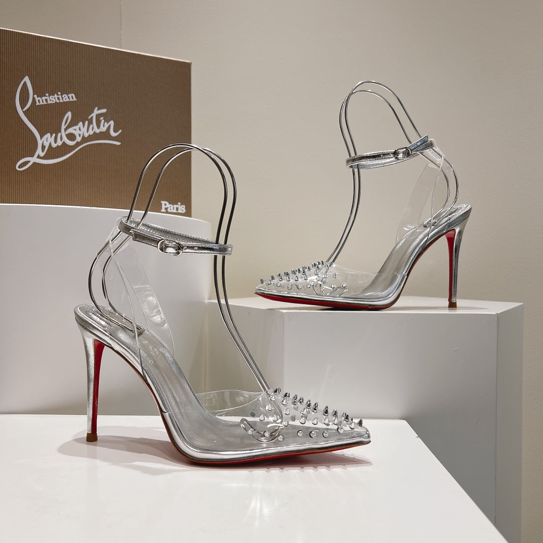 Cl Spikoo 100mm Pumps PVC And Leather Silver
