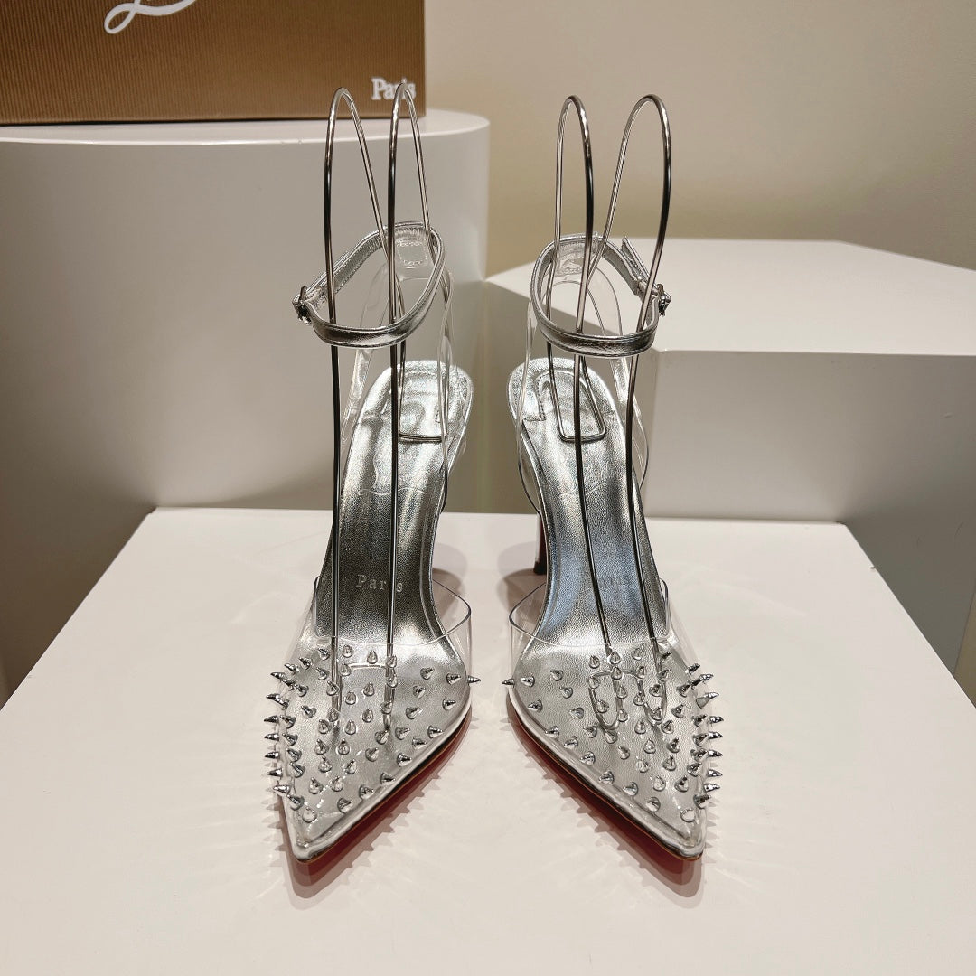 Cl Spikoo 100mm Pumps PVC And Leather Silver