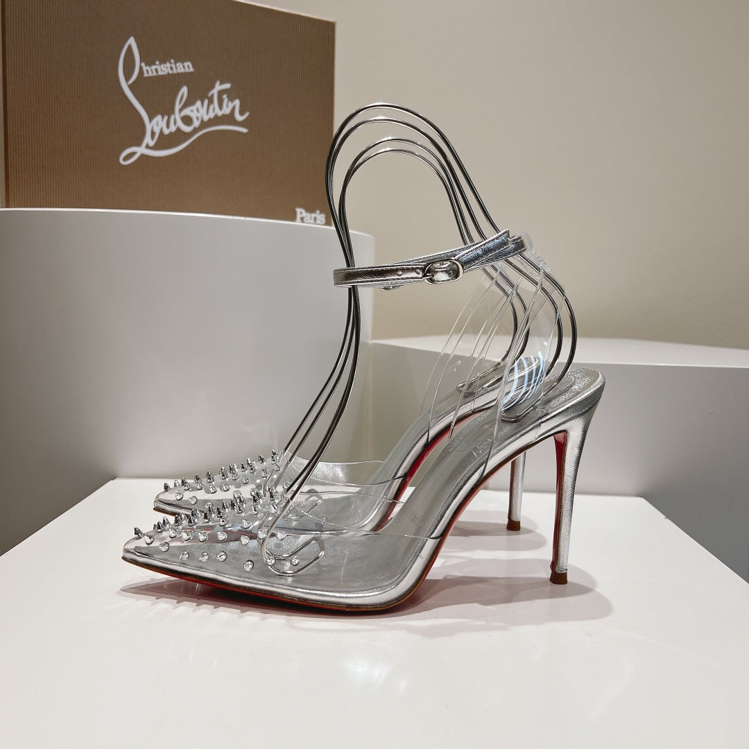 Cl Spikoo 100mm Pumps PVC And Leather Silver