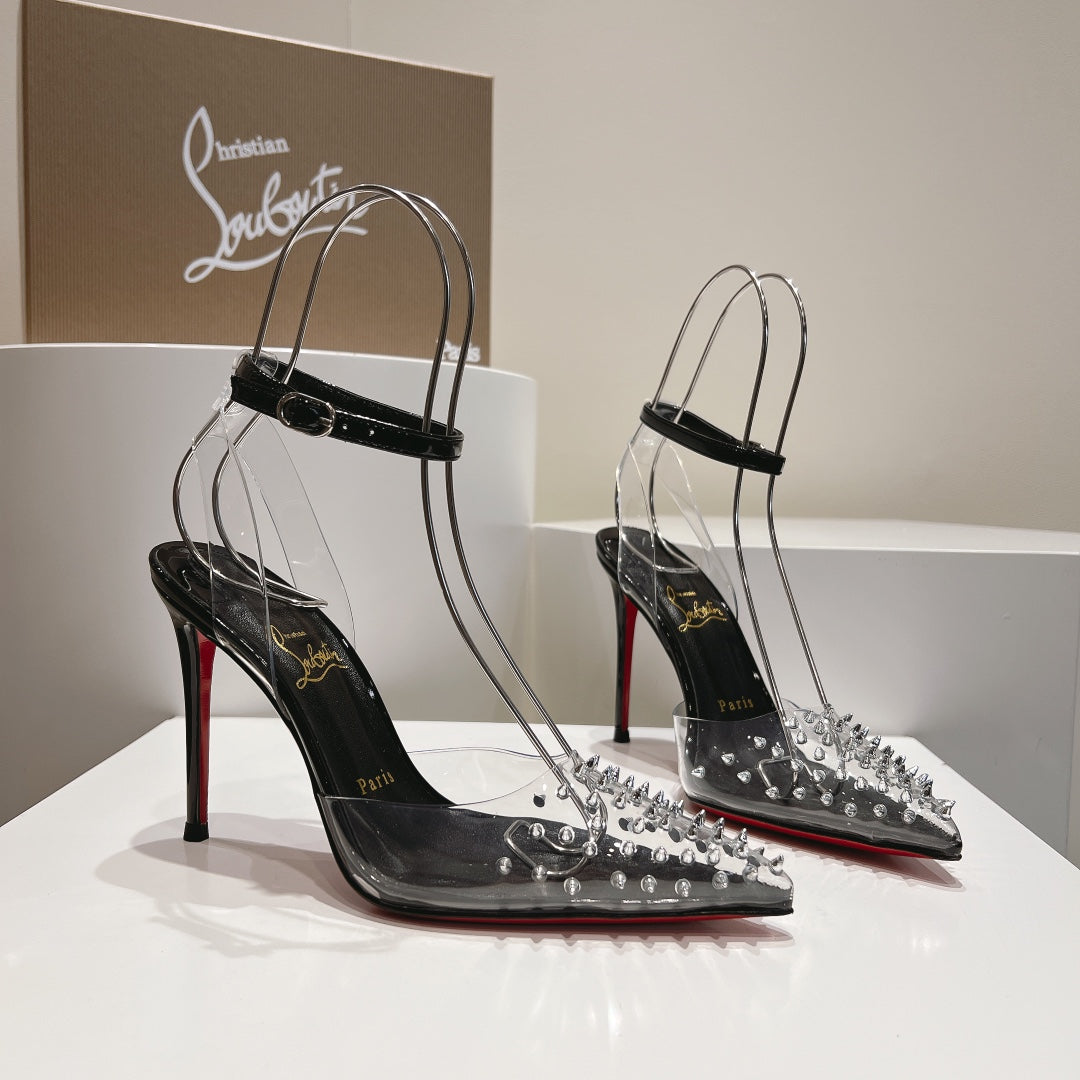 Cl Spikoo 100mm Pumps PVC And Leather Black