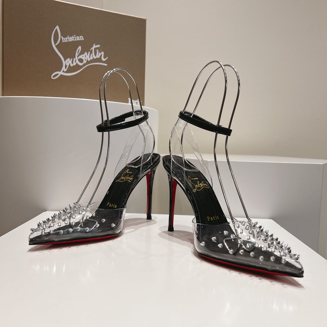 Cl Spikoo 100mm Pumps PVC And Leather Black