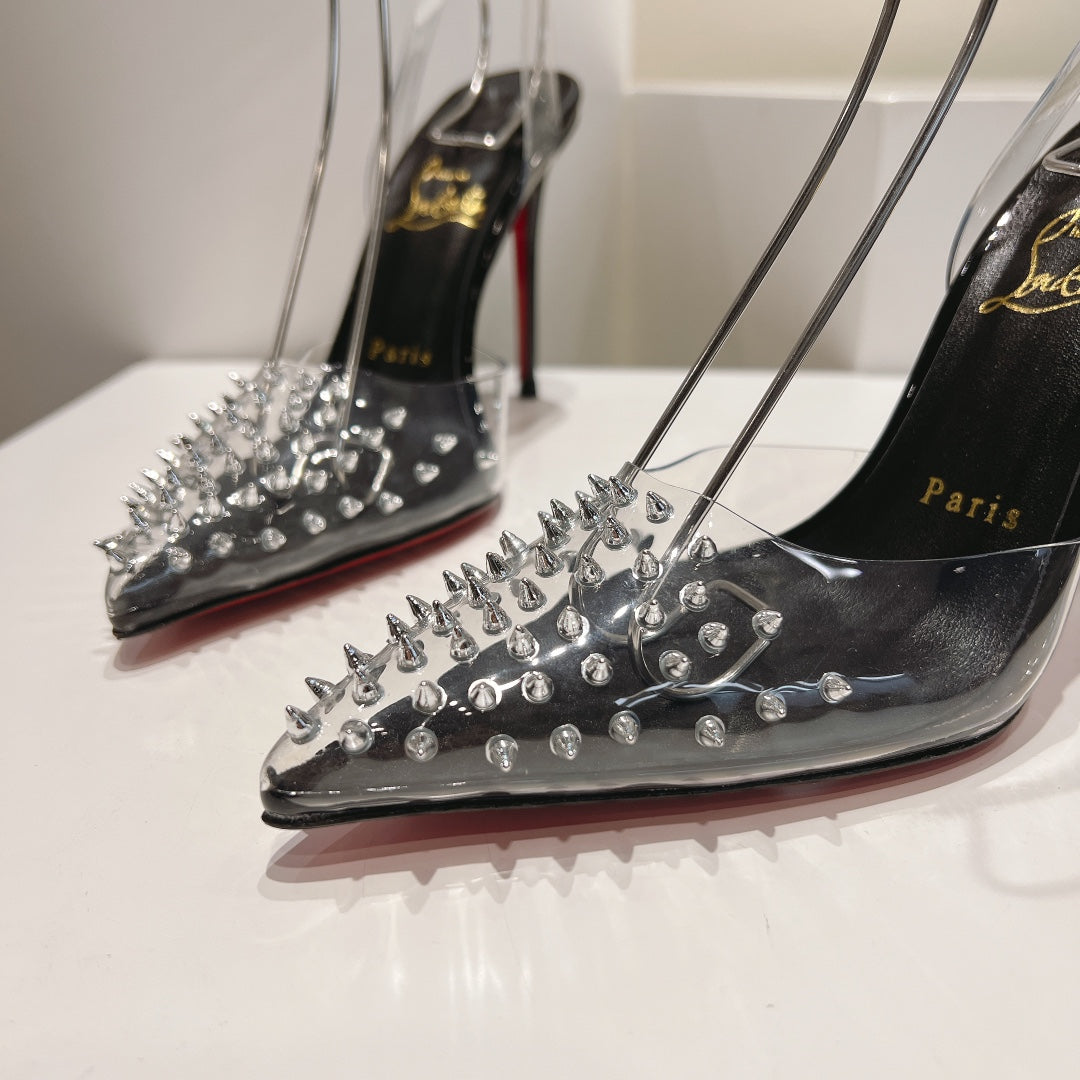 Cl Spikoo 100mm Pumps PVC And Leather Black