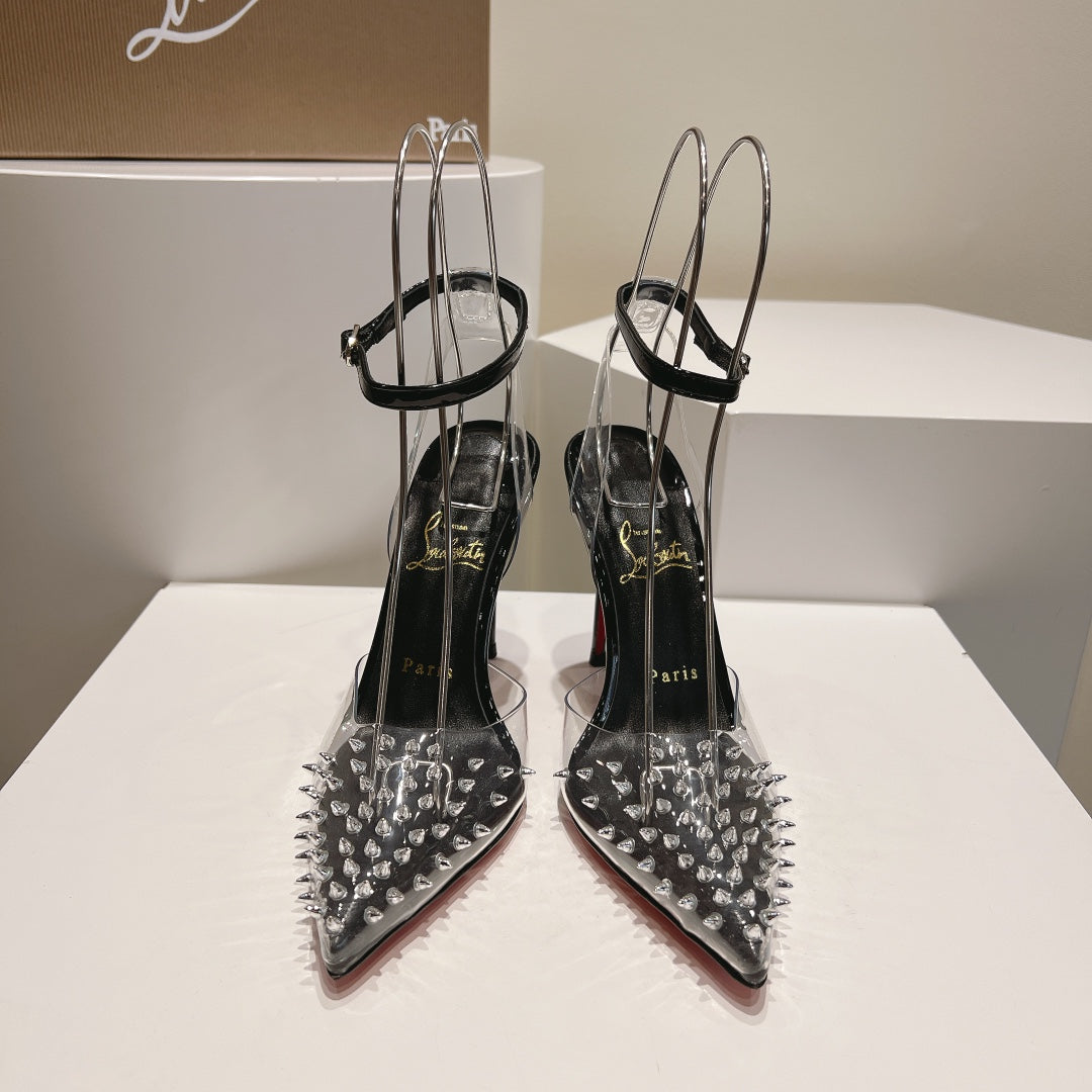 Cl Spikoo 100mm Pumps PVC And Leather Black