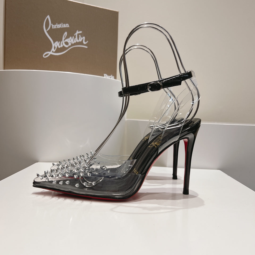 Cl Spikoo 100mm Pumps PVC And Leather Black