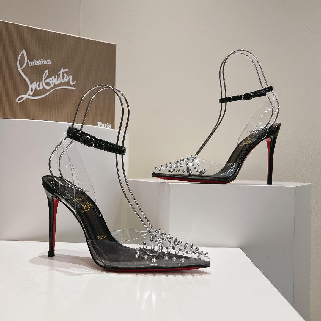 Cl Spikoo 100mm Pumps PVC And Leather Black