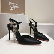 Cl Goldina Rain 100mm Pumps Crystal Buckle Embellished Satin Black