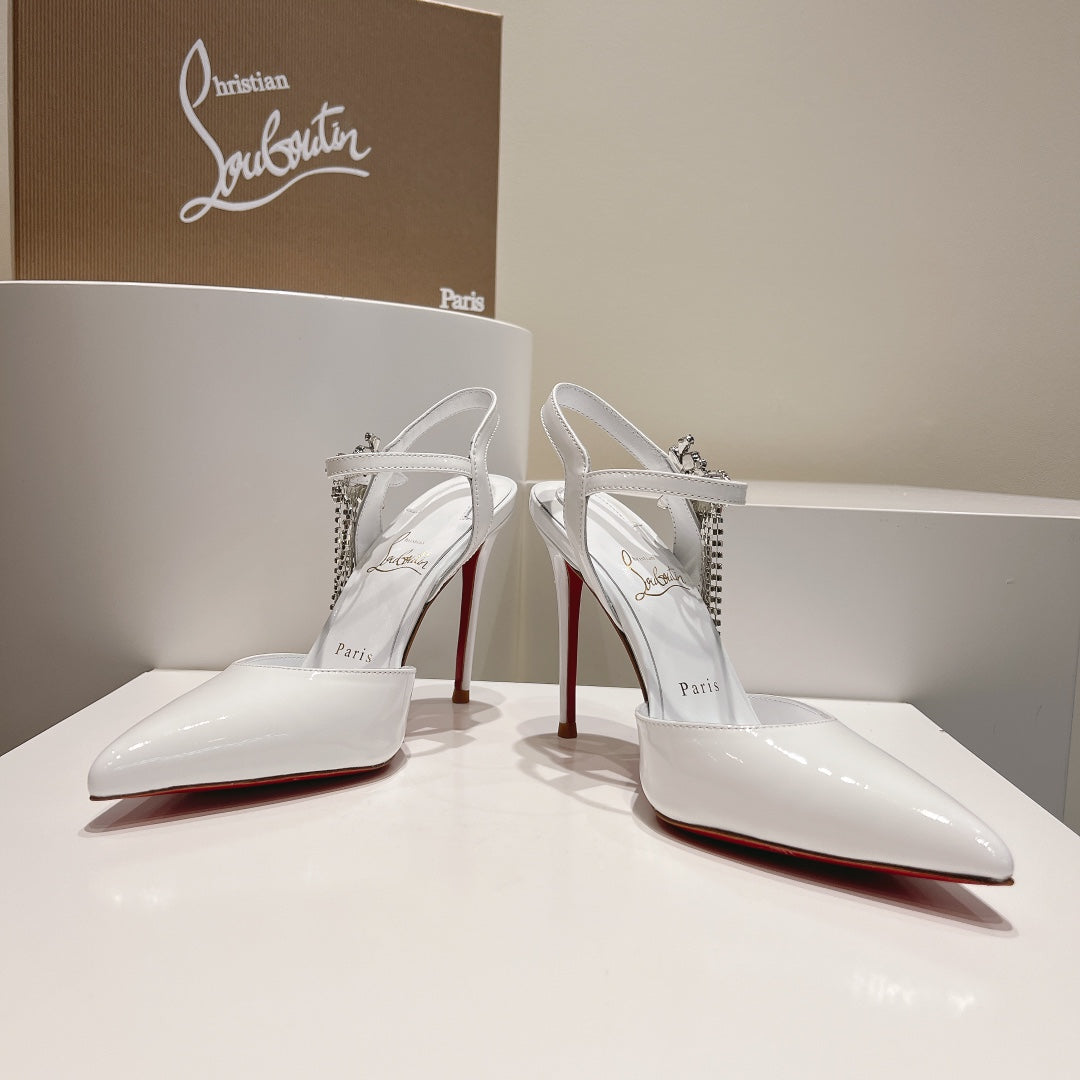 Cl Goldina Rain 100mm Pumps Crystal Buckle Embellished Patent White
