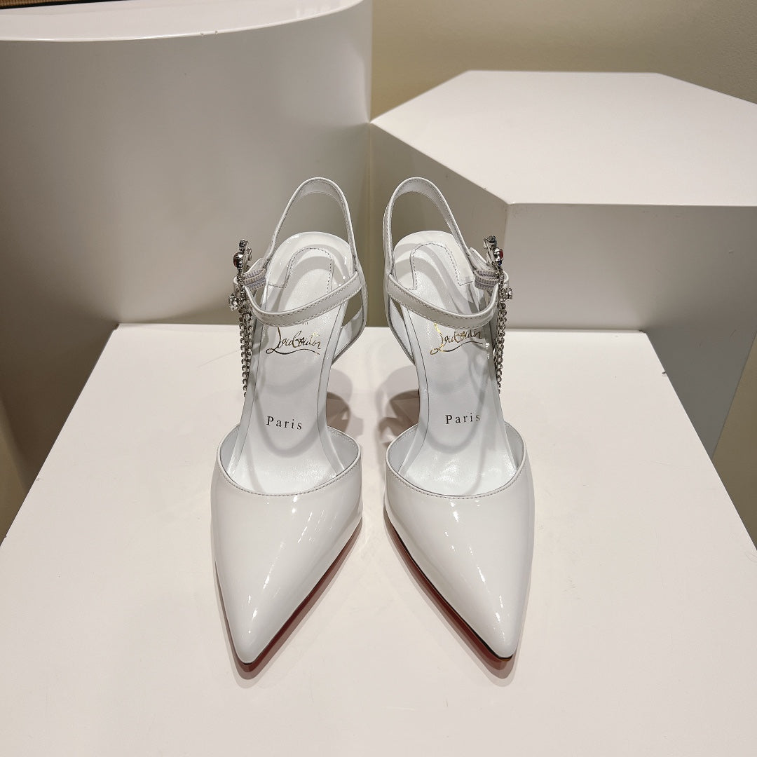 Cl Goldina Rain 100mm Pumps Crystal Buckle Embellished Patent White