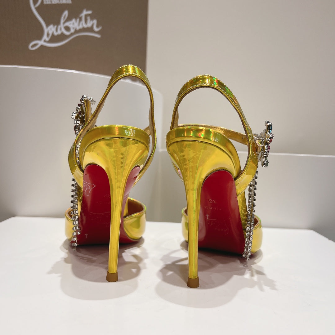 Cl Goldina Rain 100mm Pumps Crystal Embellished Patent Gold