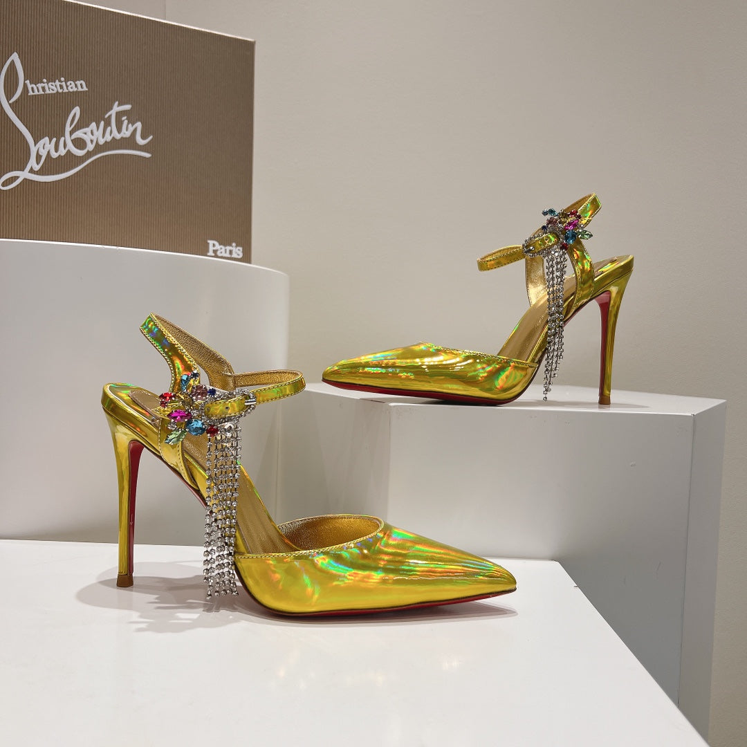 Cl Goldina Rain 100mm Pumps Crystal Embellished Patent Gold