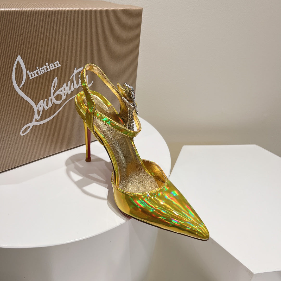 Cl Goldina Rain 100mm Pumps Crystal Embellished Patent Gold