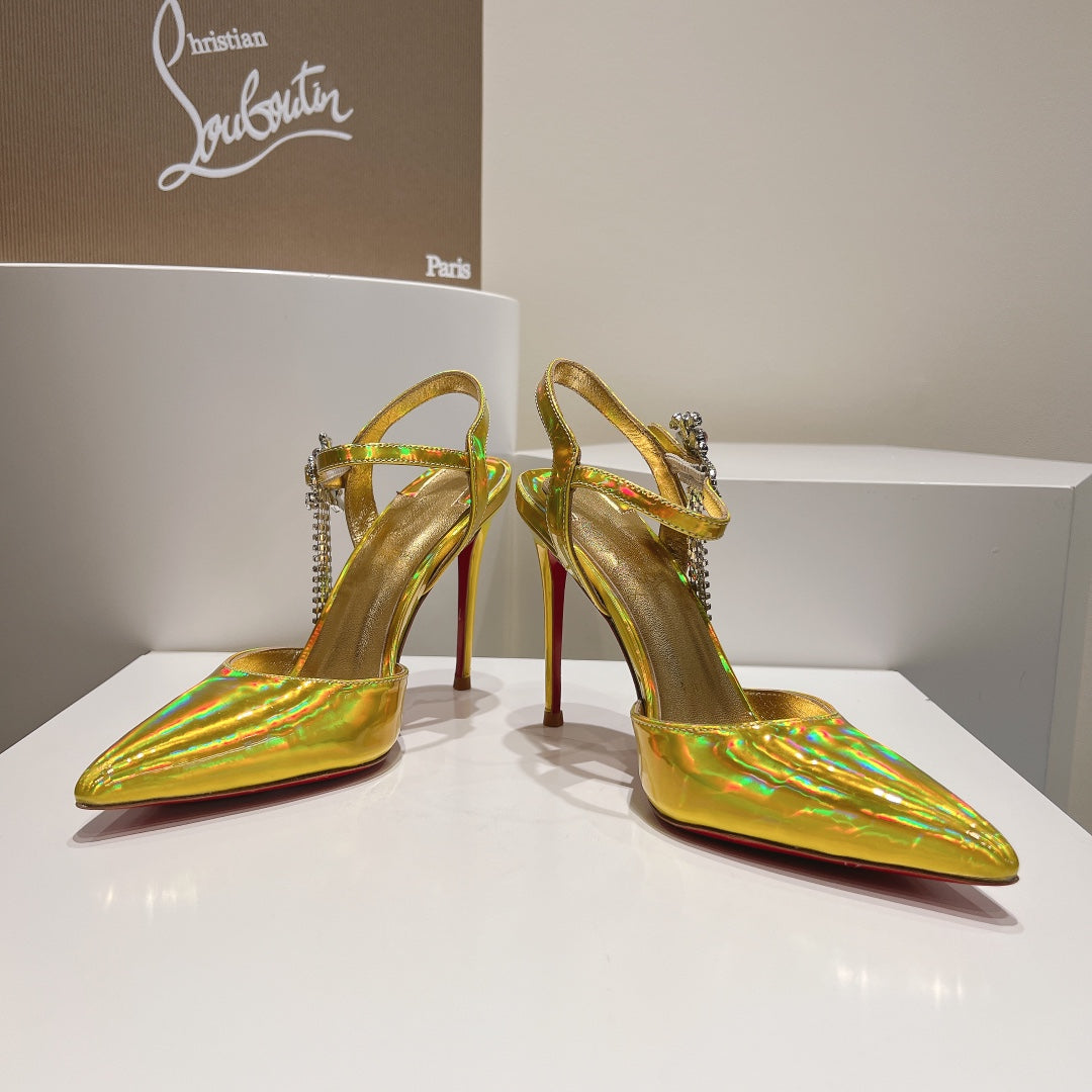 Cl Goldina Rain 100mm Pumps Crystal Embellished Patent Gold