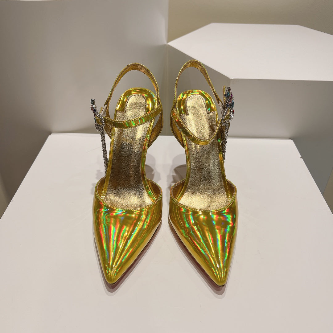 Cl Goldina Rain 100mm Pumps Crystal Embellished Patent Gold