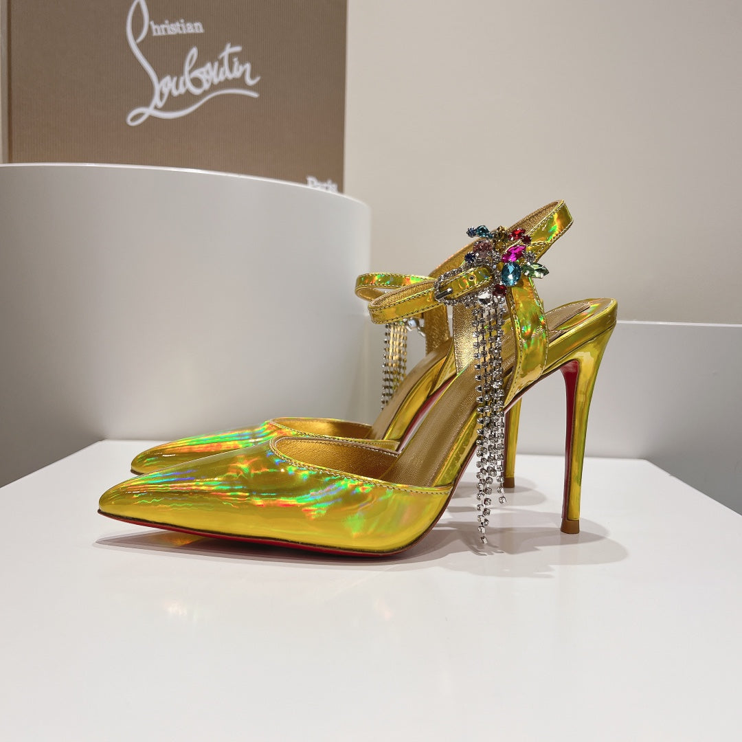 Cl Goldina Rain 100mm Pumps Crystal Embellished Patent Gold