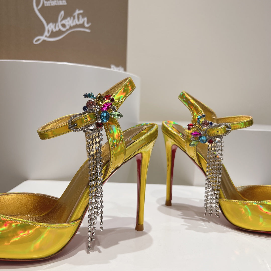 Cl Goldina Rain 100mm Pumps Crystal Embellished Patent Gold