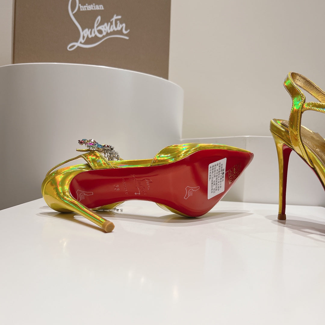 Cl Goldina Rain 100mm Pumps Crystal Embellished Patent Gold