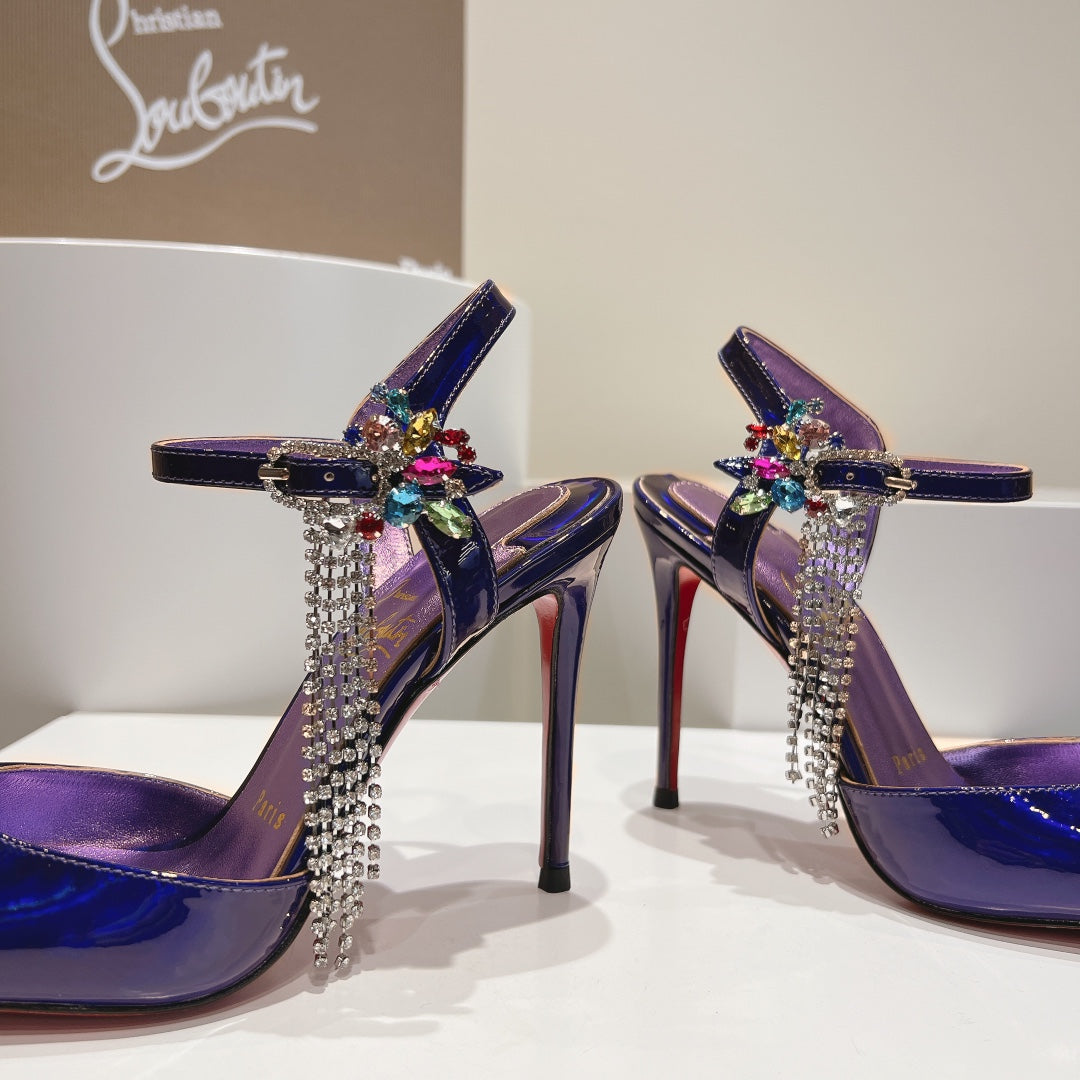 Cl Goldina Rain 100mm Pumps Crystal Embellished Patent Purple Blue