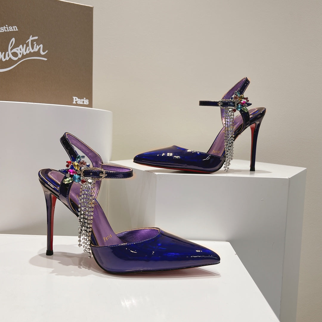 Cl Goldina Rain 100mm Pumps Crystal Embellished Patent Purple Blue