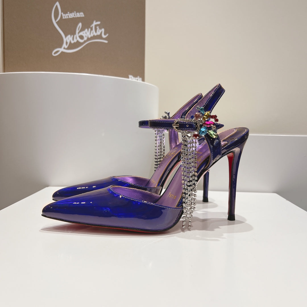 Cl Goldina Rain 100mm Pumps Crystal Embellished Patent Purple Blue
