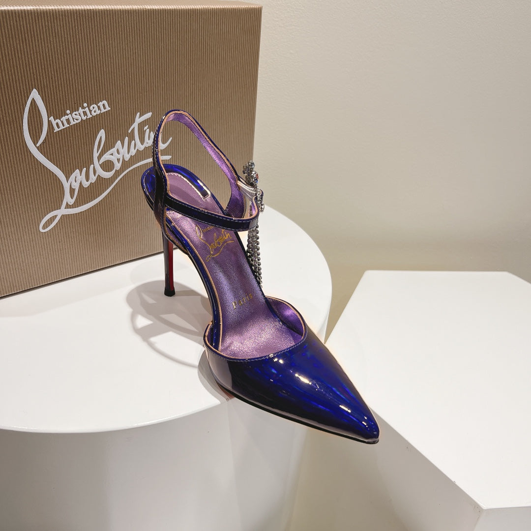 Cl Goldina Rain 100mm Pumps Crystal Embellished Patent Purple Blue