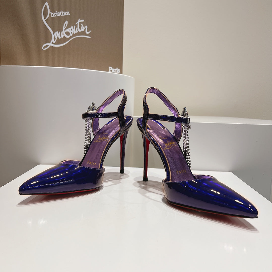 Cl Goldina Rain 100mm Pumps Crystal Embellished Patent Purple Blue