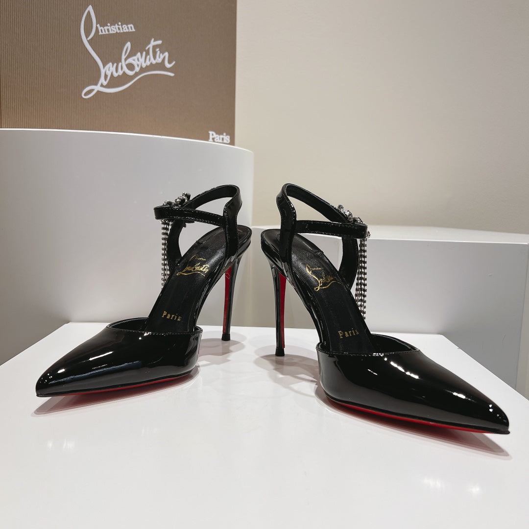 Cl Goldina Rain 100mm Pumps Crystal Embellished Patent Black