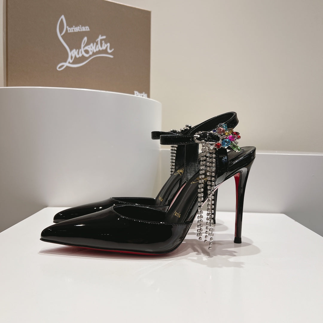 Cl Goldina Rain 100mm Pumps Crystal Embellished Patent Black