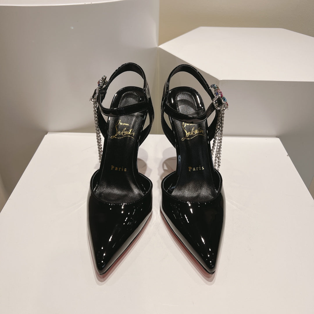 Cl Goldina Rain 100mm Pumps Crystal Embellished Patent Black