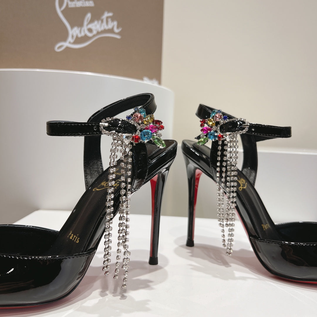 Cl Goldina Rain 100mm Pumps Crystal Embellished Patent Black