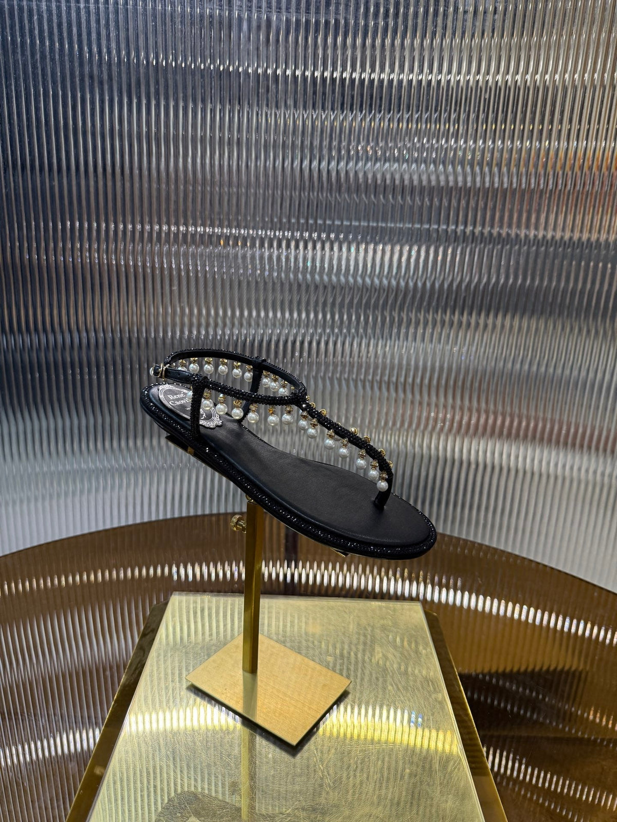 RC 25C Thong Diamond Flat Sandals Black Silk Rhinestone 275773