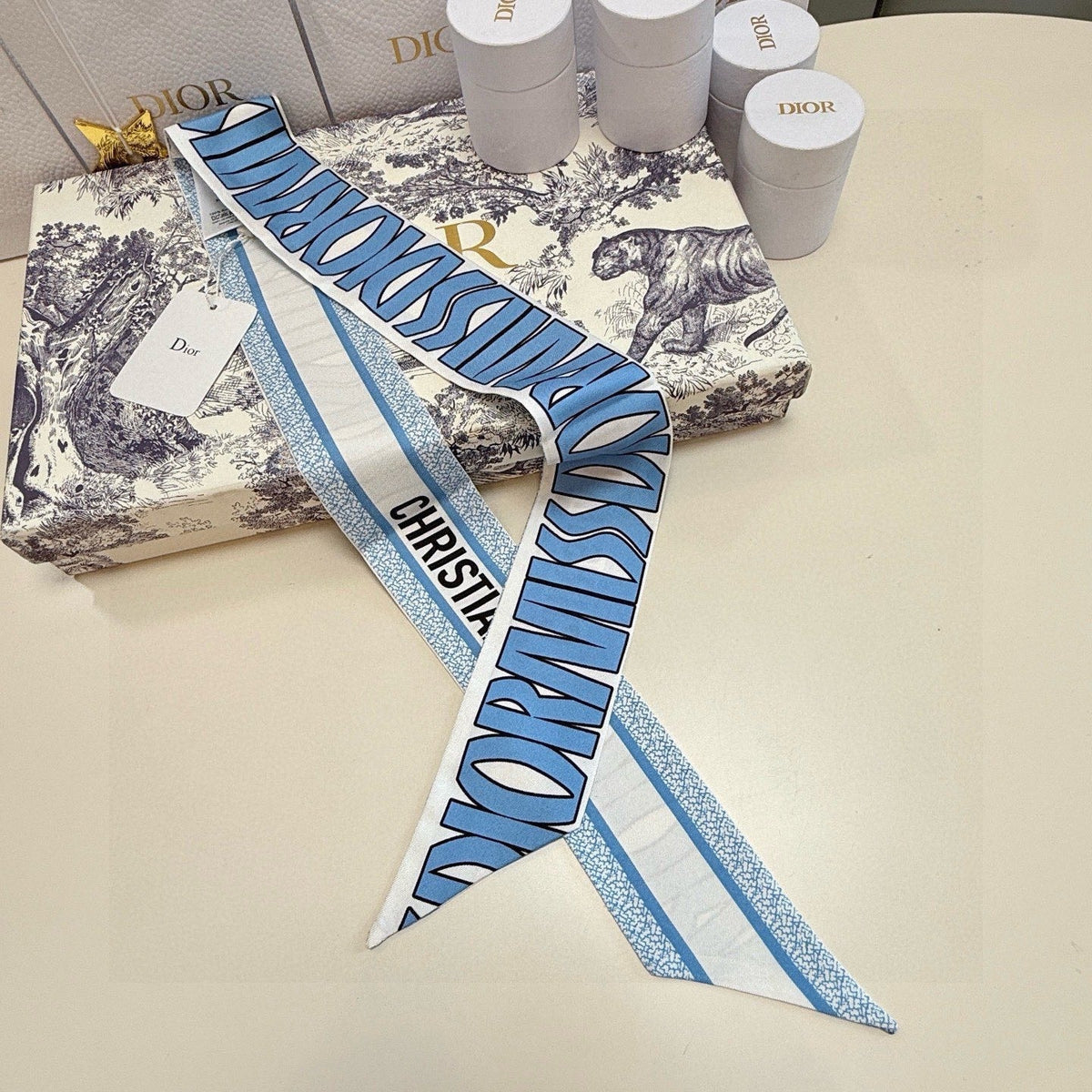 CD Twilly Mini Scarf 105cm Blue Mulberry Silk 957052