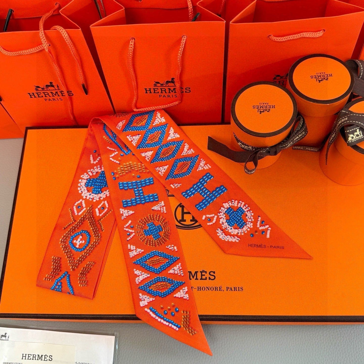 HM Twilly Mini Scarf 86CM Orange Mulberry Silk 969055