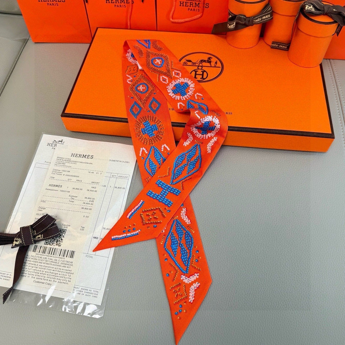 HM Twilly Mini Scarf 86CM Orange Mulberry Silk 969055