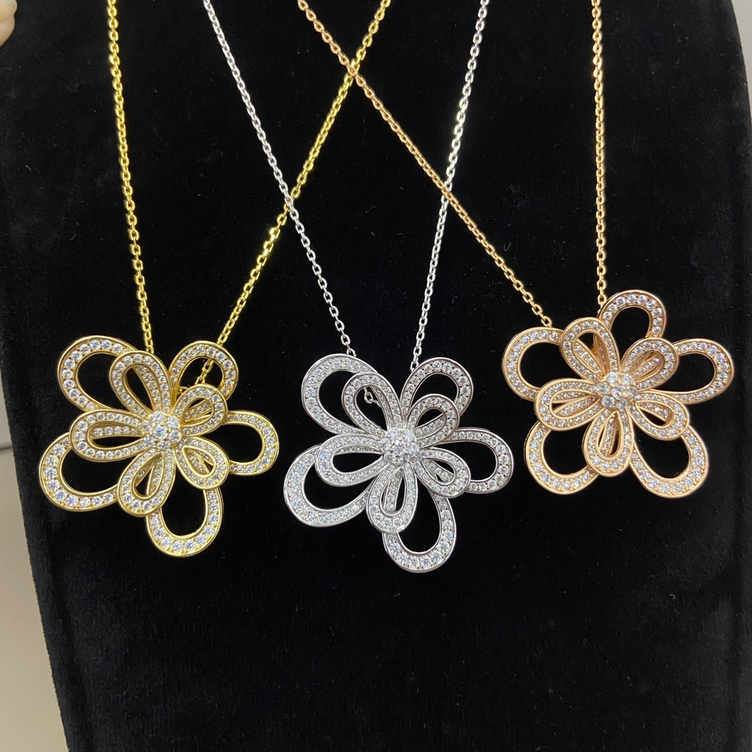 VCA Double Flower Necklace Pendant Full Diamond