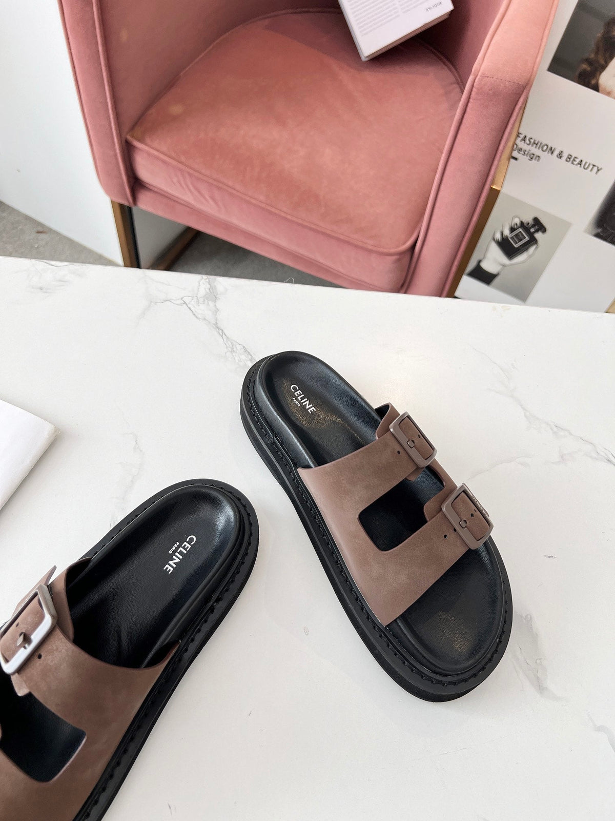 Celine 25C Dad Sandal Mule Ivory Brown Leather 238144