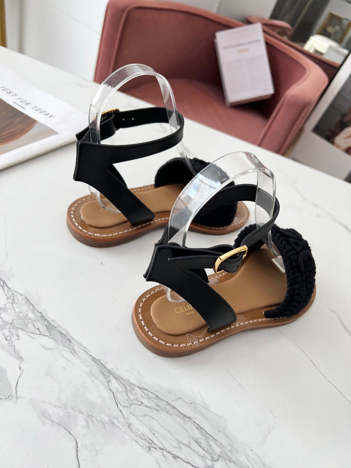 Celine 25C Lympia Sandal Black Fabric with Calfskin 238176