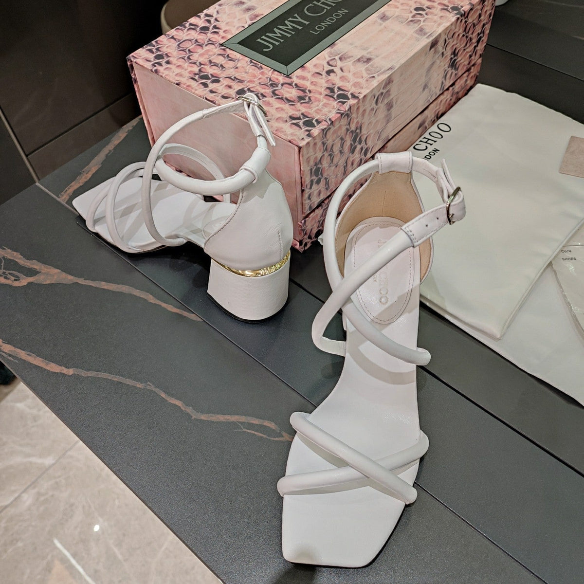 Jimmy 25 Sandal Heels White Cowhide 240087