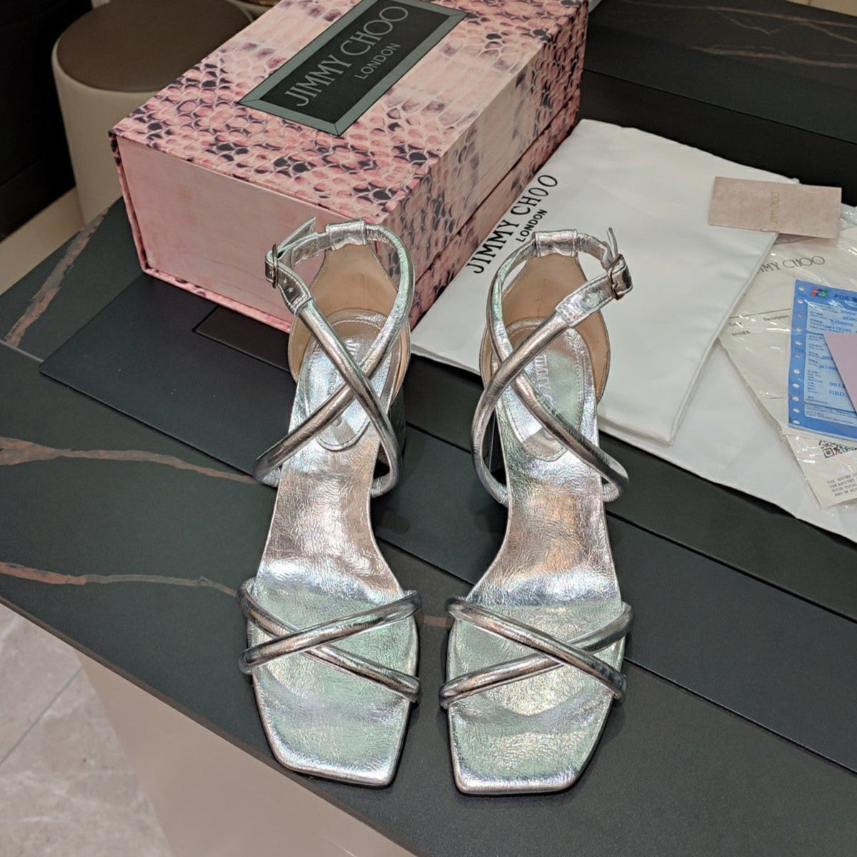 Jimmy 25 Sandal Heels Silver Cowhide 240089