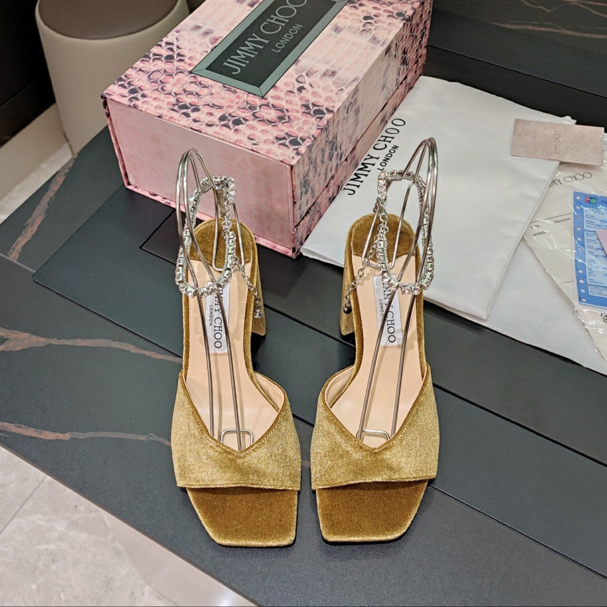 Jimmy 25 Saeda 85mm Sandals Corn Yellow Velvet 240085