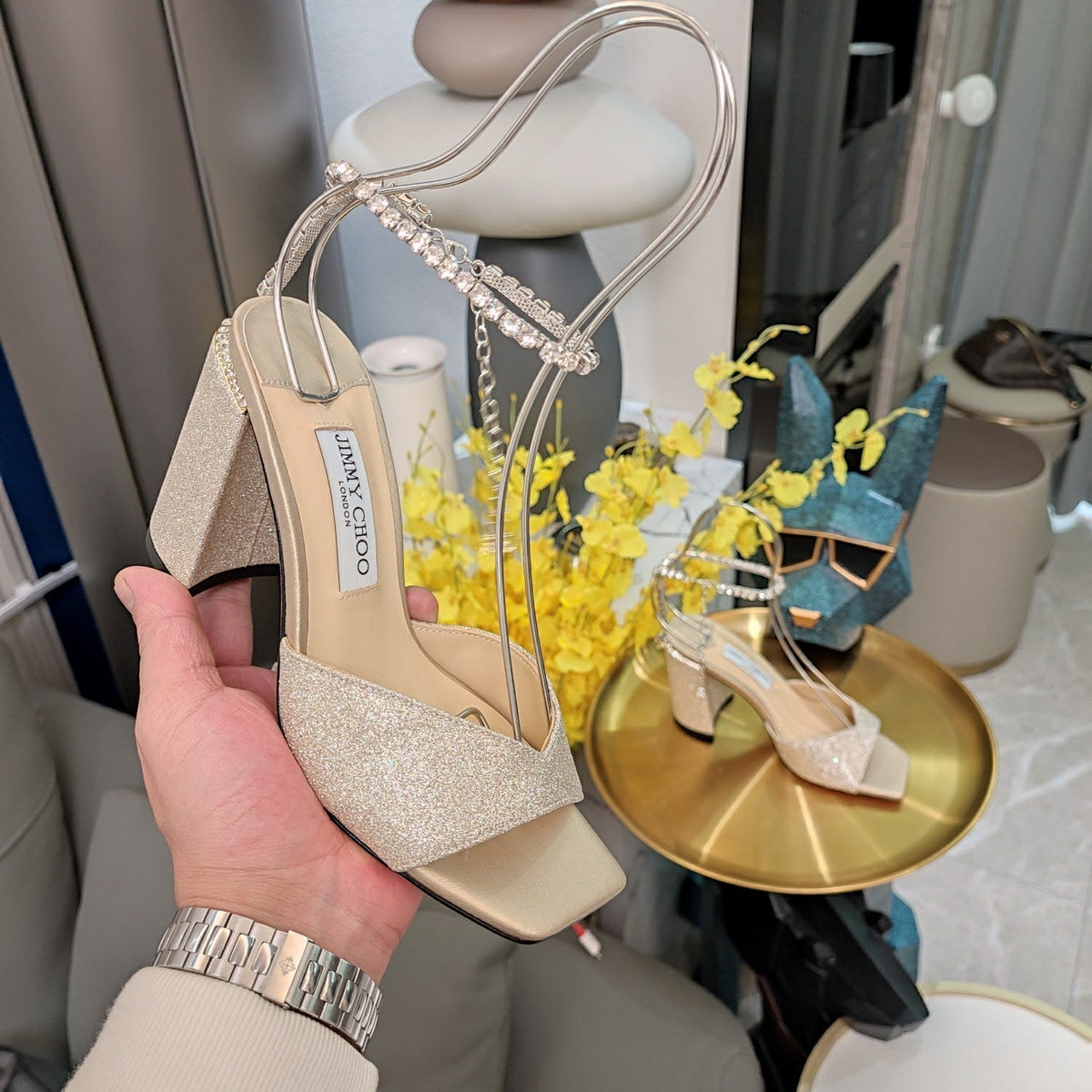 Jimmy 25 Saeda 85mm Sandals Beige Cream Sheepskin 240084