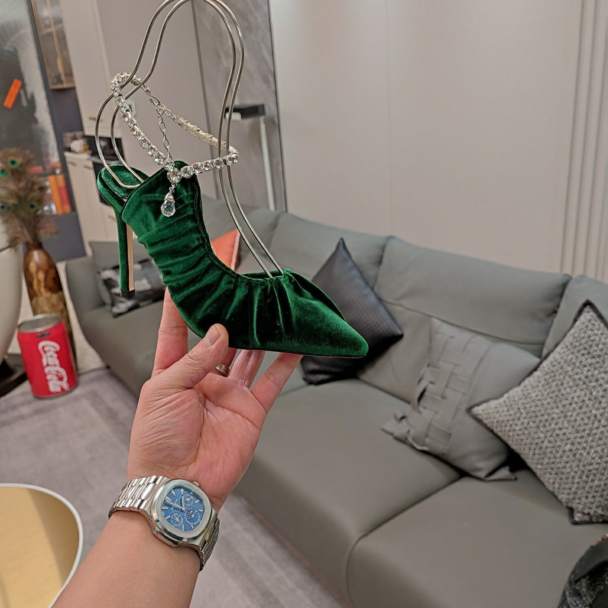 Jimmy 25 Slingback Pump Green Velvet 240090
