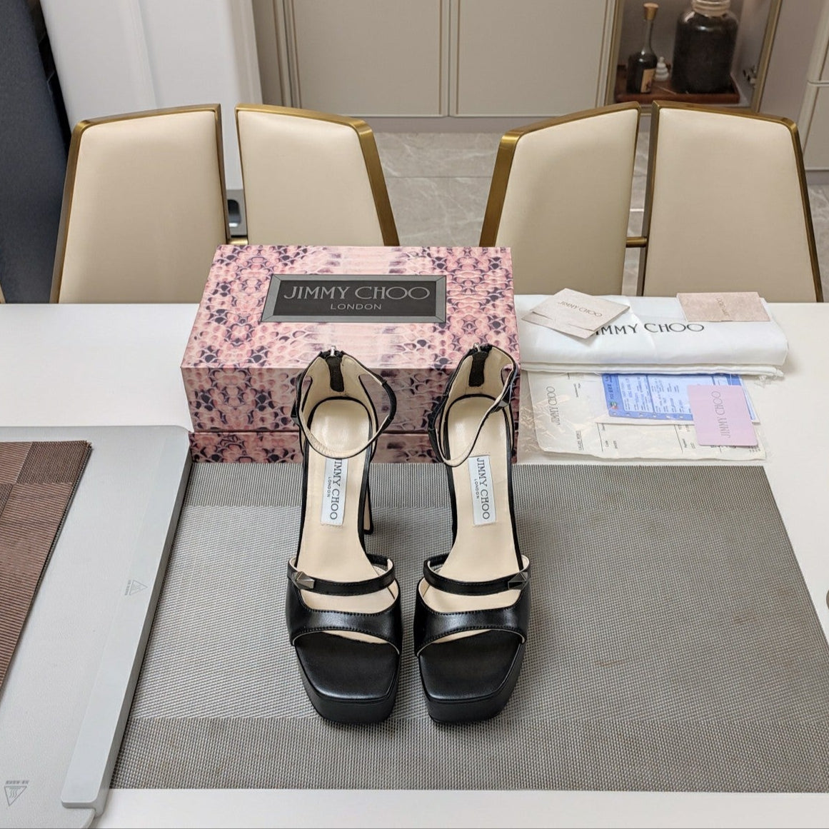 Jimmy 25 Platform Sandal Heels Black Nappa Cowhide 240009
