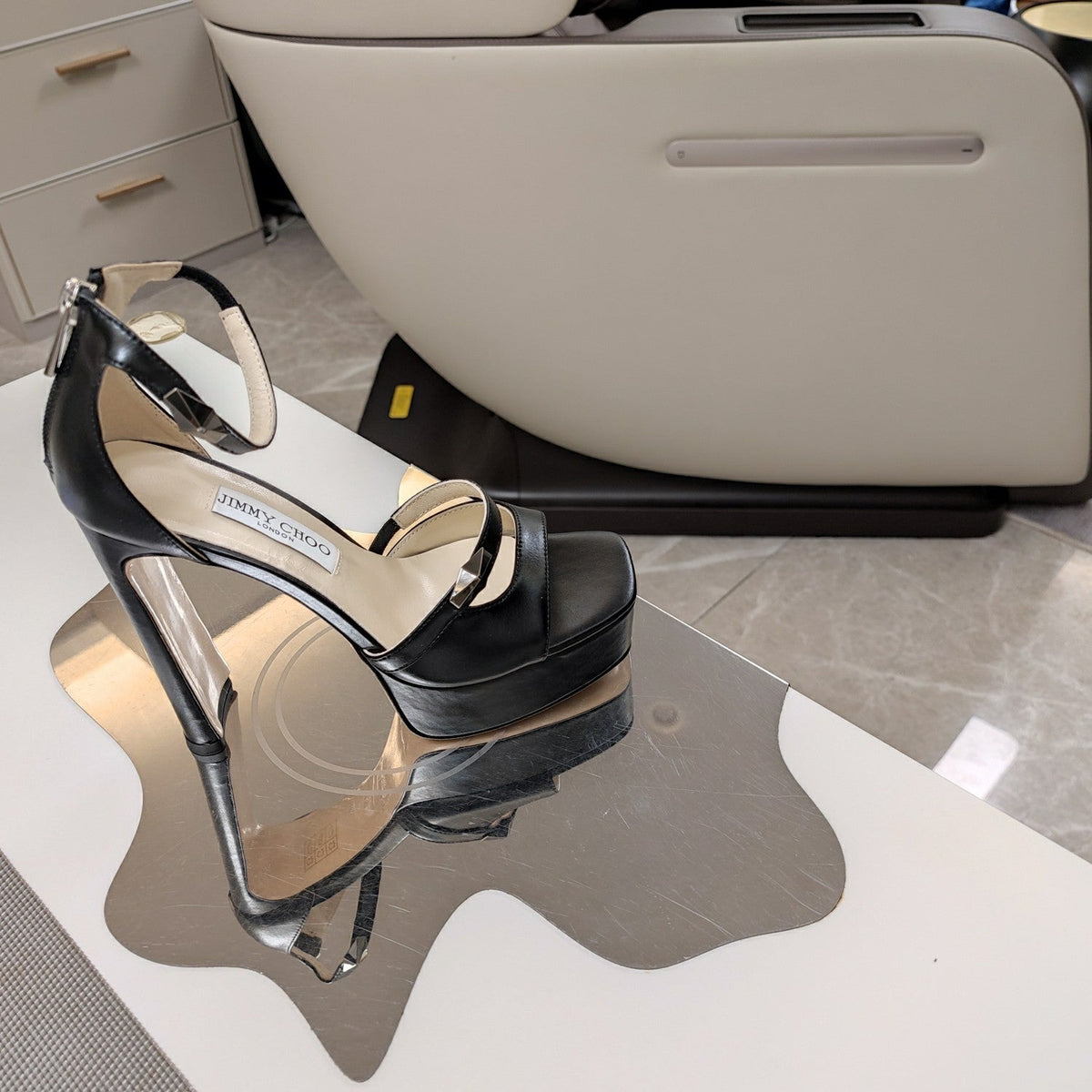 Jimmy 25 Platform Sandal Heels Black Nappa Cowhide 240009